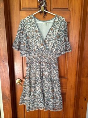 Women’s Max Studio cream floral midi v-neck flowy summer dress XL